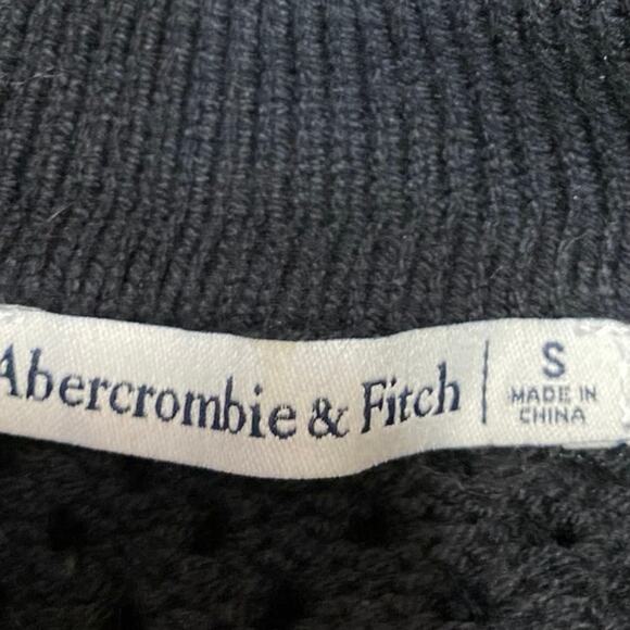 Abercrombie & Fitch Black Crochet Open Knit Short Sleeve Button Up Shirt Top S - Picture 3 of 4